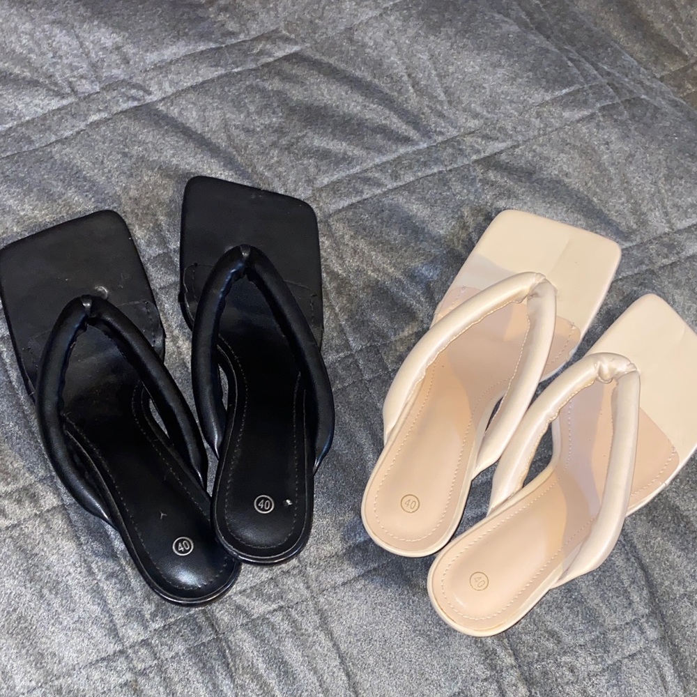 Square toed Elegant Black and Cream Women's kitten heels